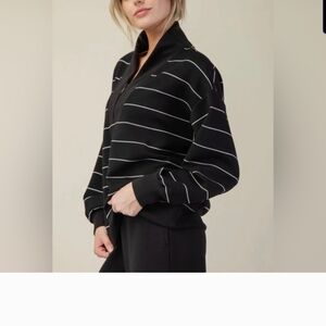 Black Striped Quarter Zip-Up Sweater
